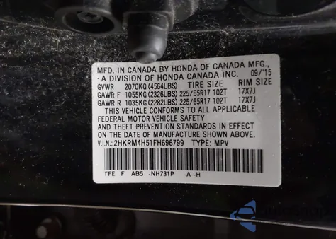 2015 Honda Cr-V Ex from USA, damaged, VIN 2HKRM4H51FH696799